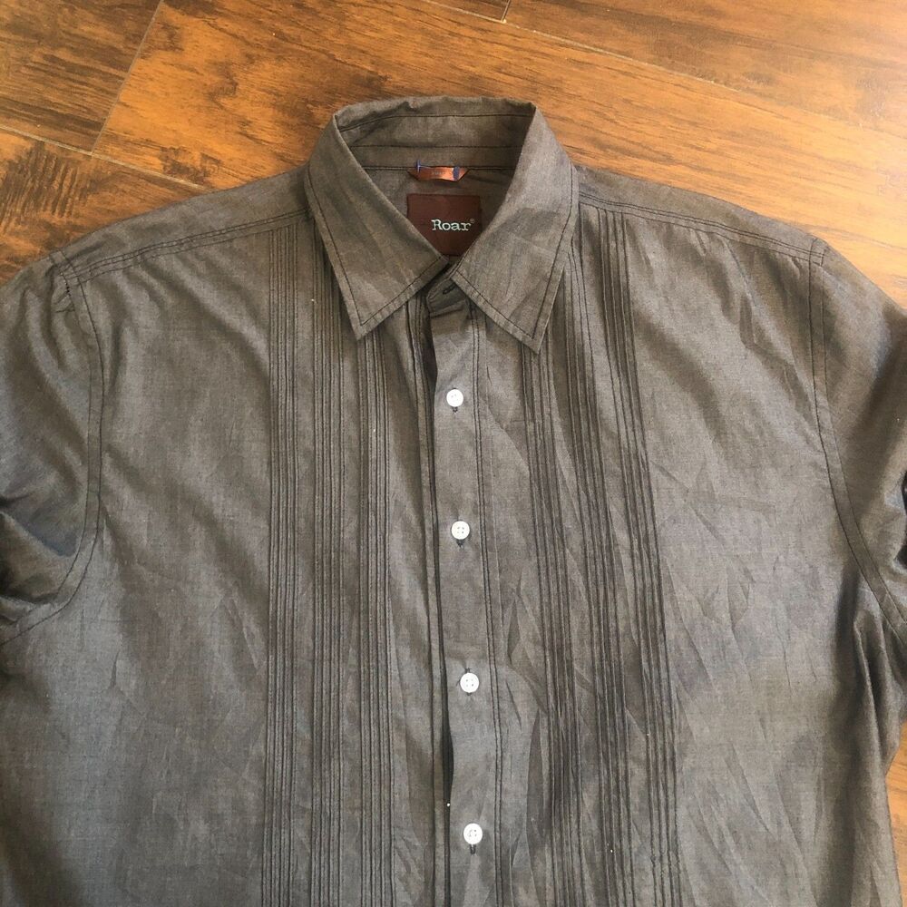Roar "Strength Refined' Men's 2XL Gray Embroidered Button-Up Grey Shirt